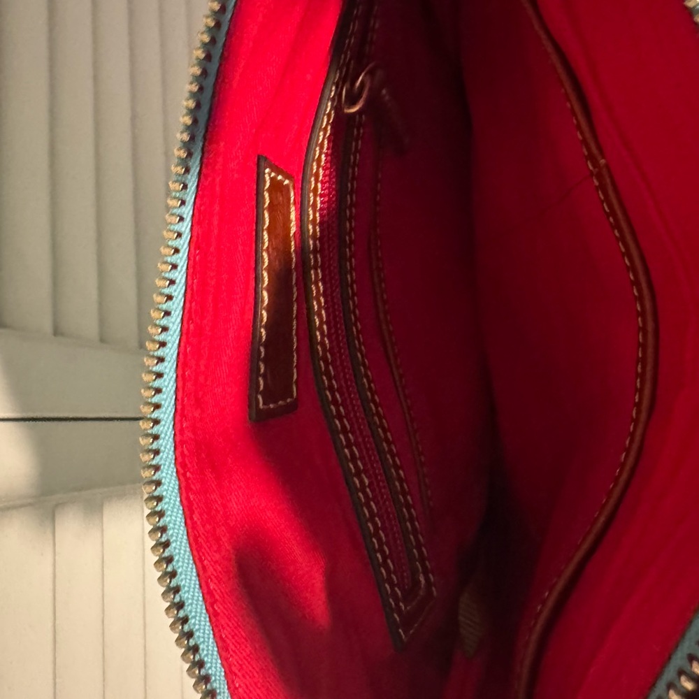 Dooney & Bourke Stylish Mint and Brown ostrich leather Crossbody Bag - Picture 5 of 5